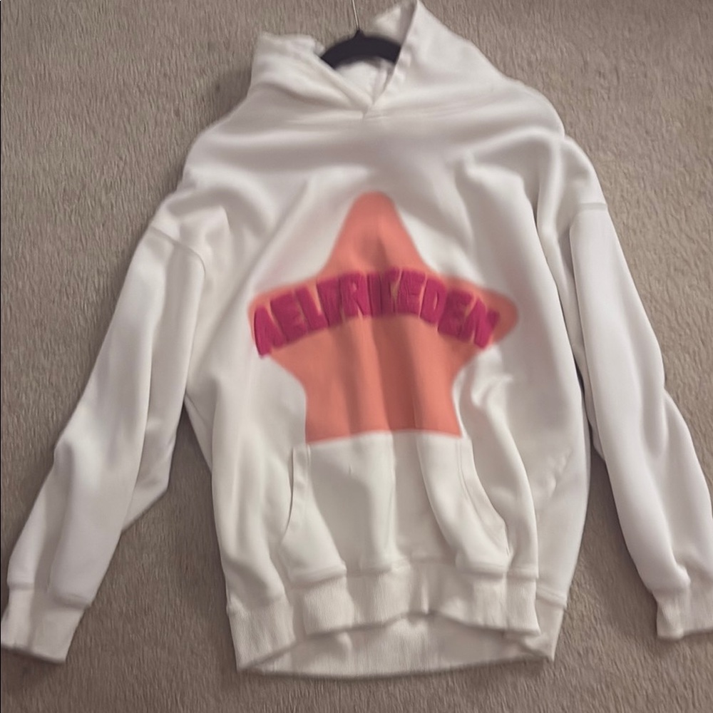 Alfric eden White Hoodie with Pink and Orange Star Design